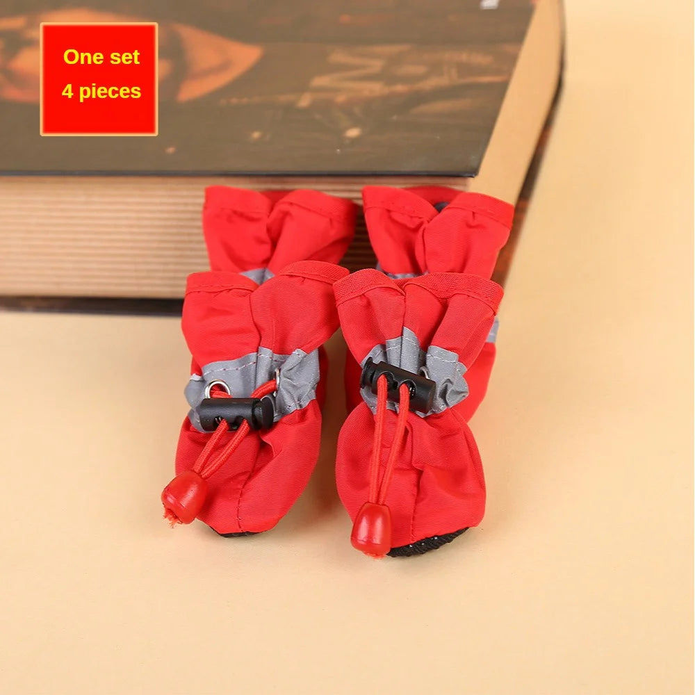 Red Color Waterproof Dog Boots For Small Dogs – 4-Piece Paw Protection