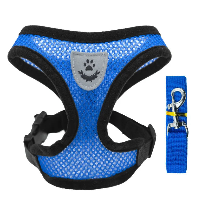 blue Color Adjustable Mesh Pet Harness with Leash for Small Dogs
