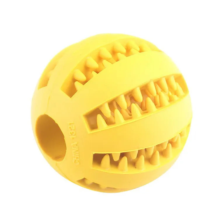 yellow Color Rubber Dog Treat Ball – Chew Toy And Teeth Cleaning