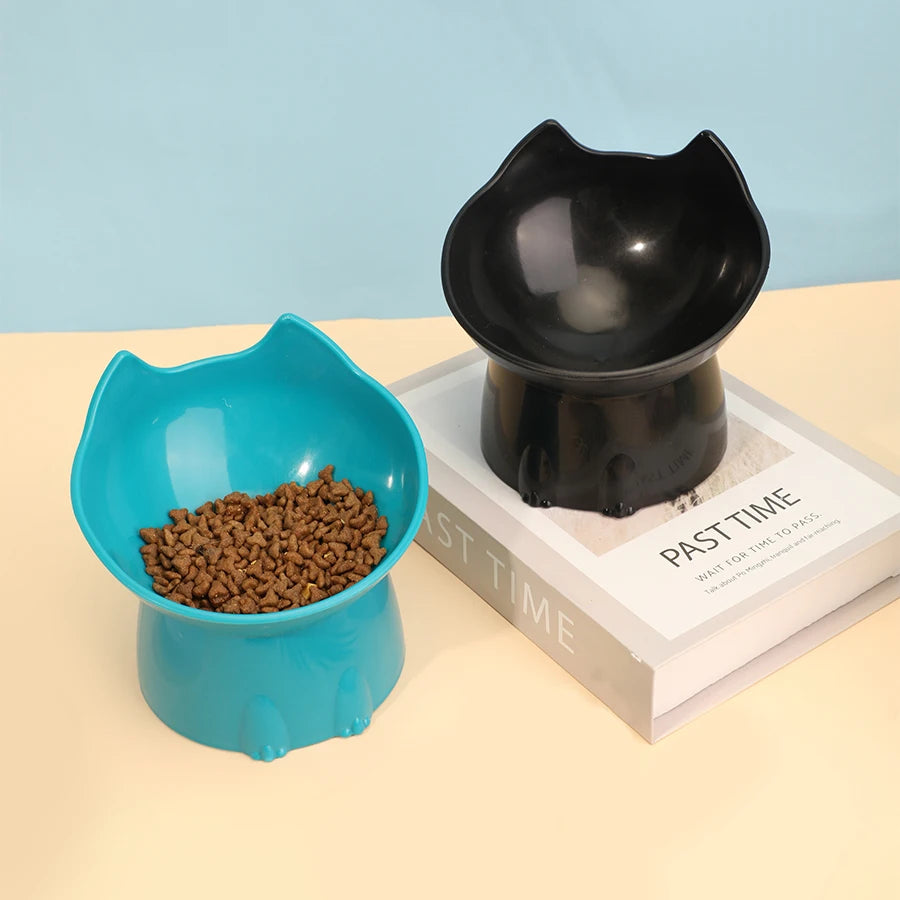 Elevated Tilted Cat Food Bowl – Anti-Tip Plastic Dish