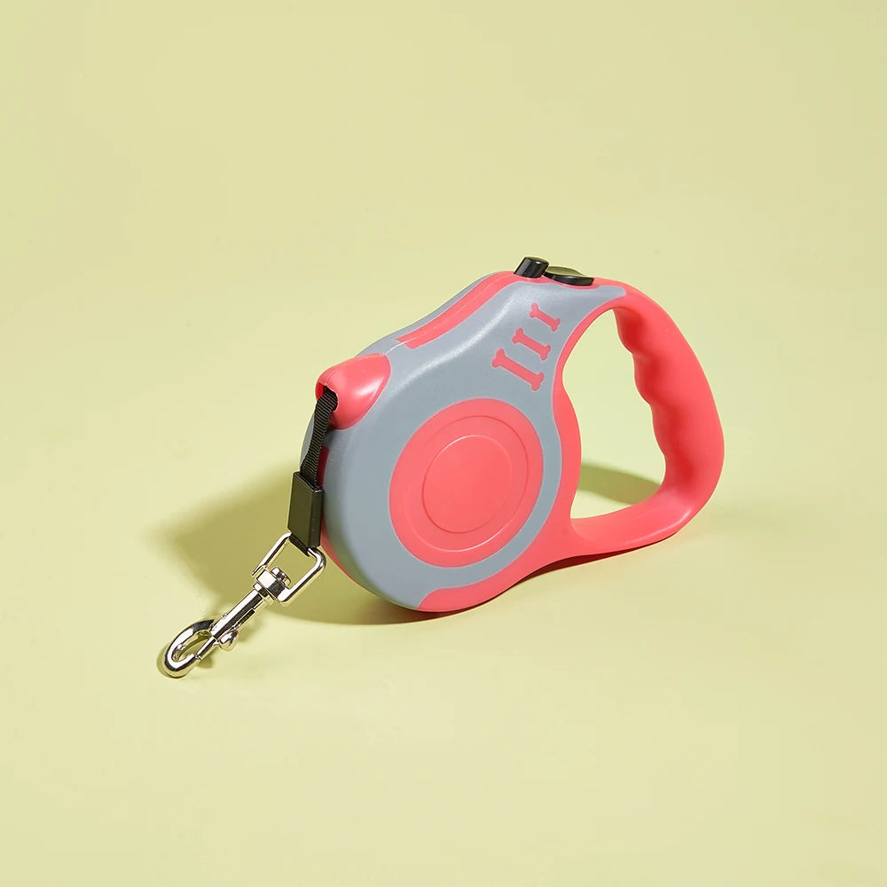 Red and Gray Color Retractable Dog Leash With Lock – 3 m / 5 m Nylon Lead