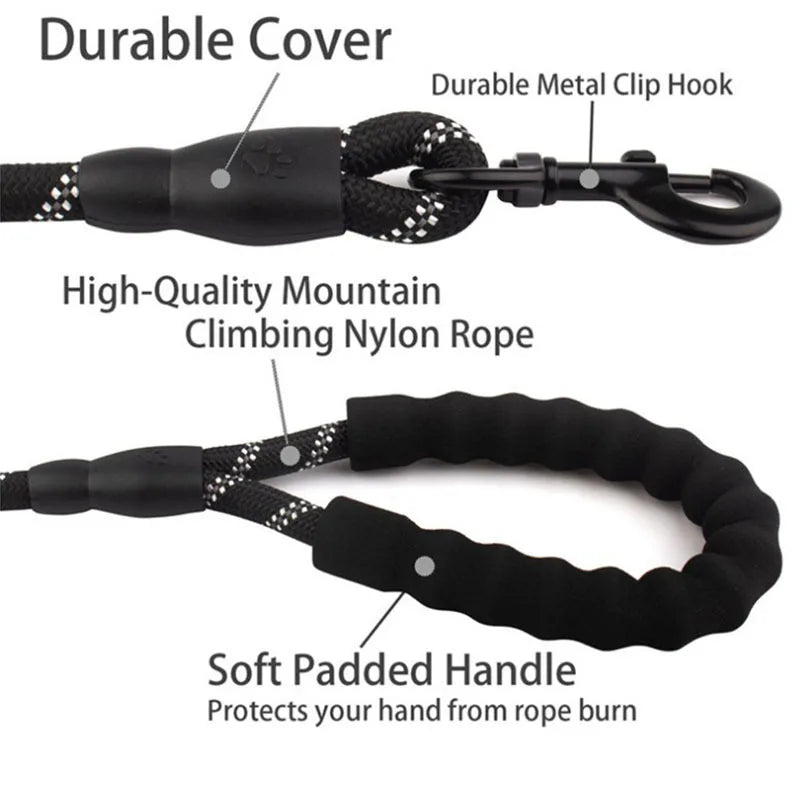 Reflective Nylon Dog Leash With Padded Handle – Heavy Duty