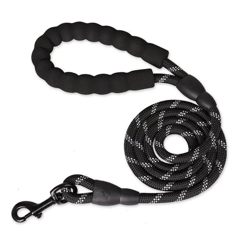 black Color Reflective Nylon Dog Leash With Padded Handle – Heavy Duty