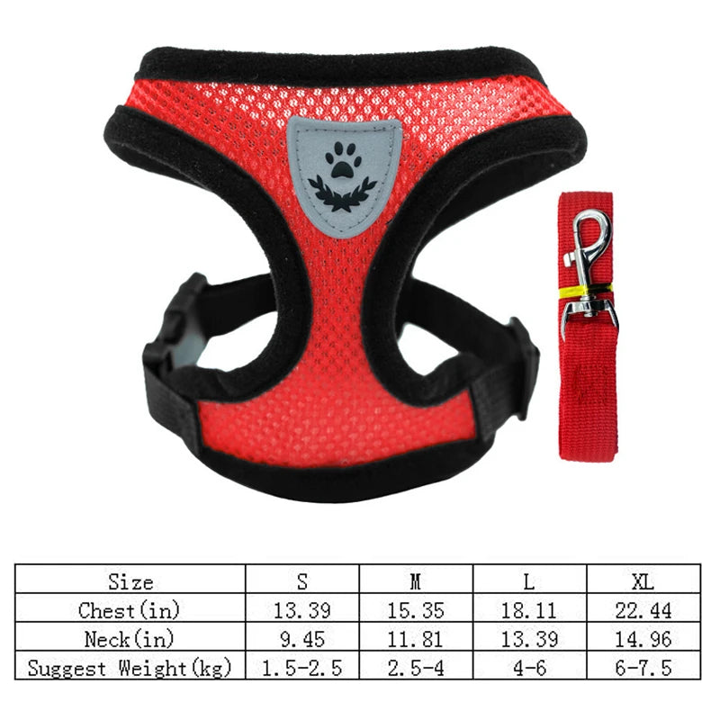 Adjustable Mesh Pet Harness with Leash for Small Dogs