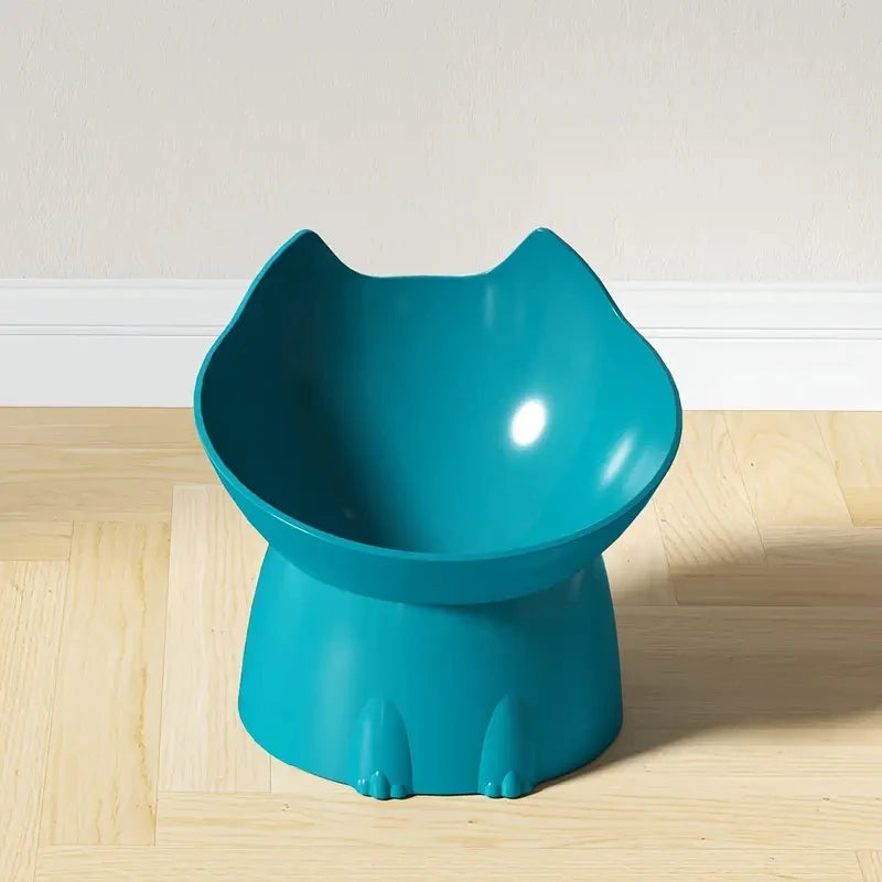 Blue Color Elevated Tilted Cat Food Bowl – Anti-Tip Plastic Dish