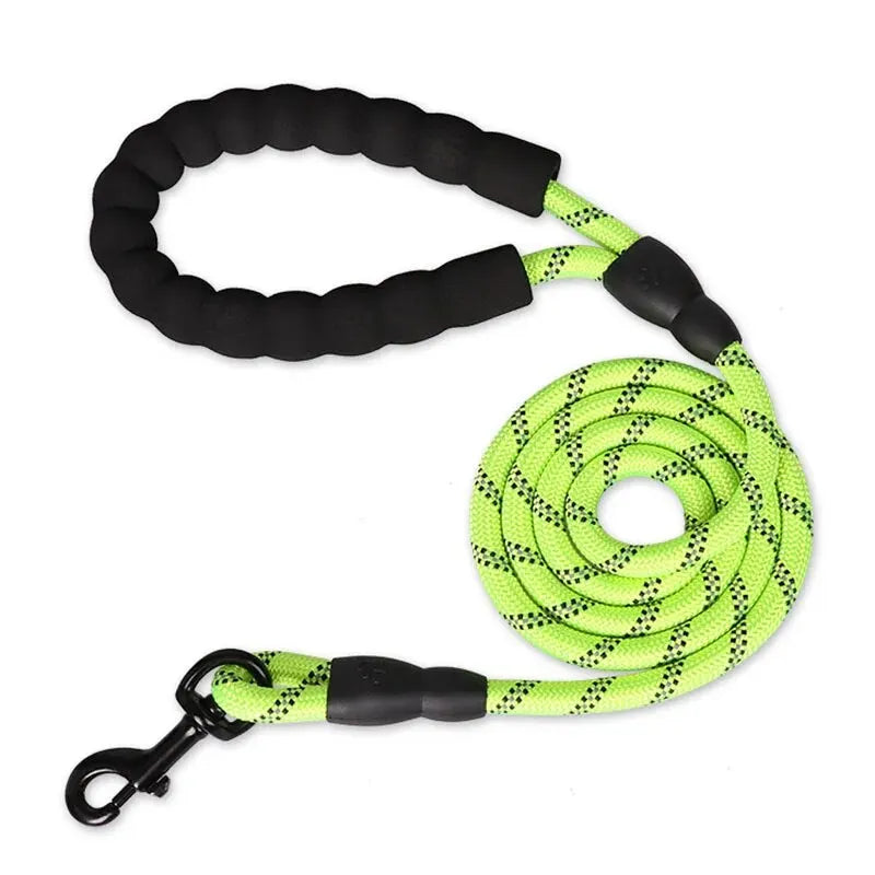 green Color Reflective Nylon Dog Leash With Padded Handle – Heavy Duty