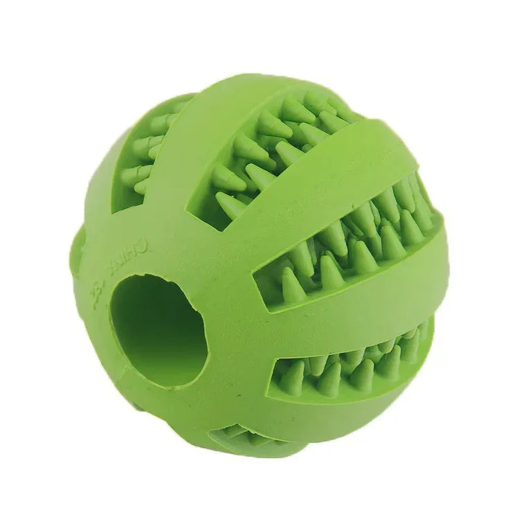 green Color Rubber Dog Treat Ball – Chew Toy And Teeth Cleaning