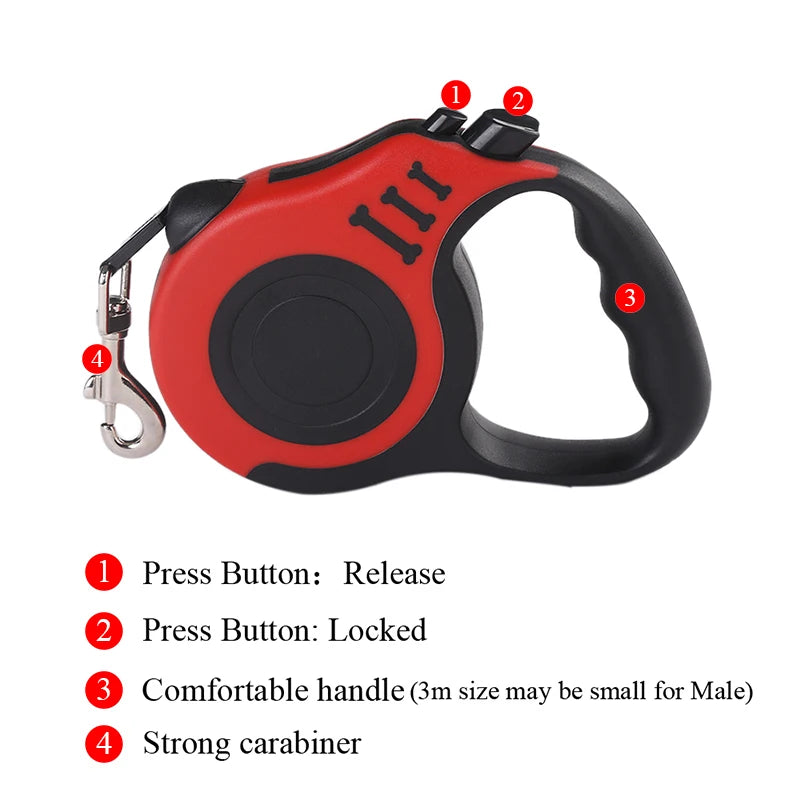Retractable Dog Leash With Lock – 3 m / 5 m Nylon Lead