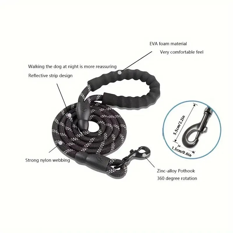 Reflective Nylon Dog Leash With Padded Handle – Heavy Duty