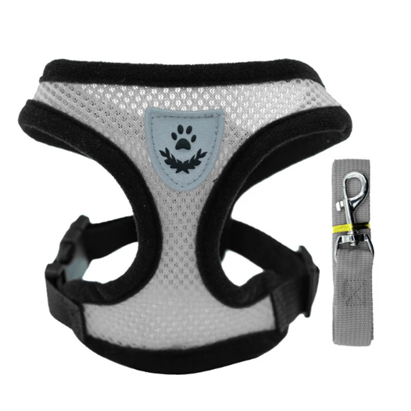 grey Color Adjustable Mesh Pet Harness with Leash for Small Dogs