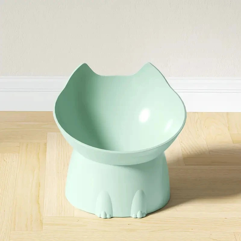 Green Color Elevated Tilted Cat Food Bowl – Anti-Tip Plastic Dish