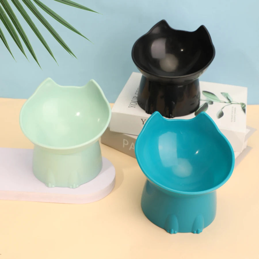 Elevated Tilted Cat Food Bowl – Anti-Tip Plastic Dish