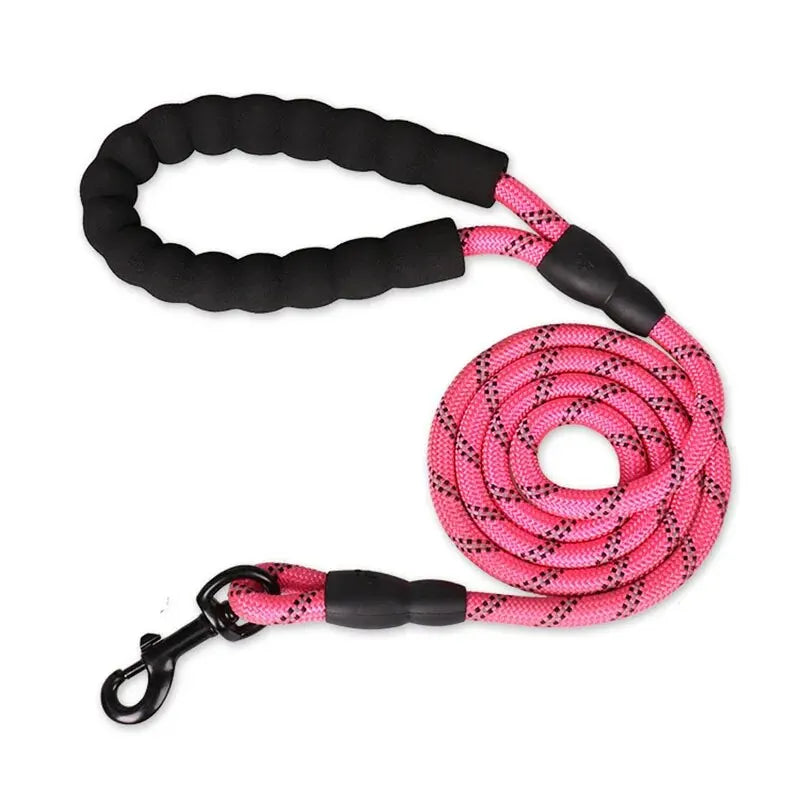 Pink Color Reflective Nylon Dog Leash With Padded Handle – Heavy Duty