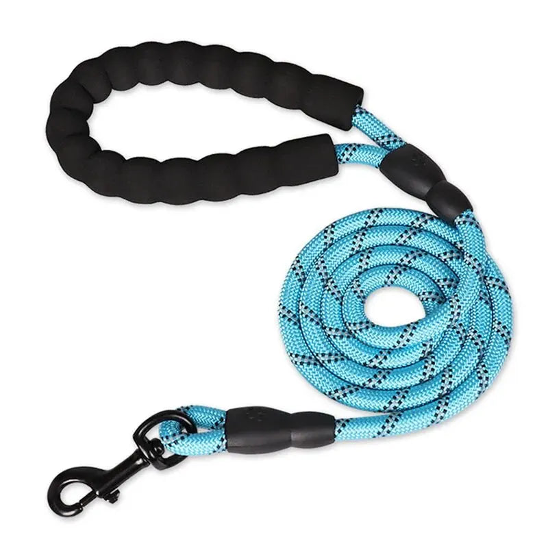 blue Color Reflective Nylon Dog Leash With Padded Handle – Heavy Duty