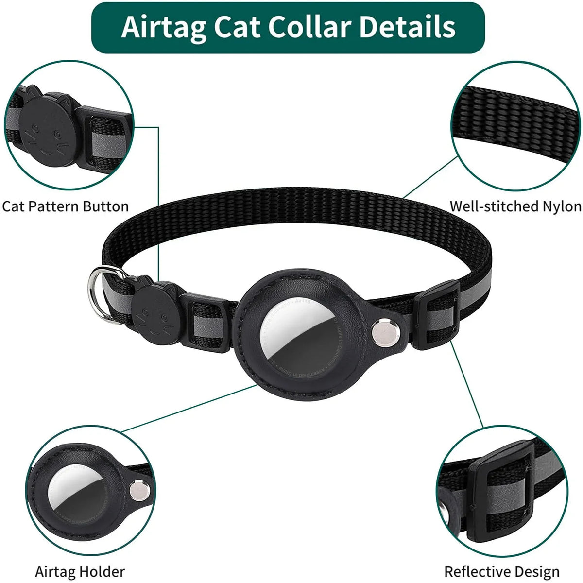Cat AirTag Collar With Reflective Breakaway Buckle