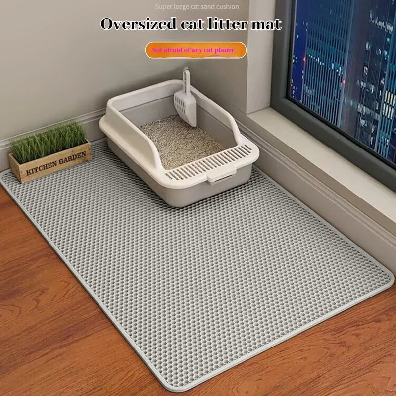 gray Color Double-Layer Cat Litter Mat – Waterproof, Non-Slip EVA