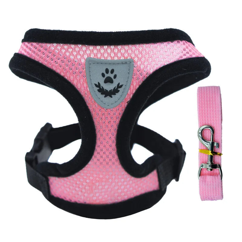 pink Color Adjustable Mesh Pet Harness with Leash for Small Dogs