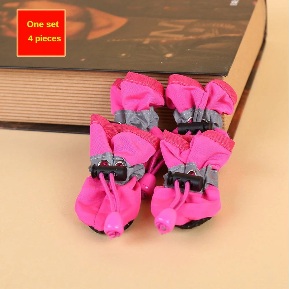 Burgundy Color Waterproof Dog Boots For Small Dogs – 4-Piece Paw Protection