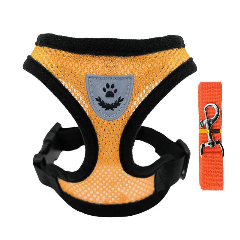 orange Color Adjustable Mesh Pet Harness with Leash for Small Dogs