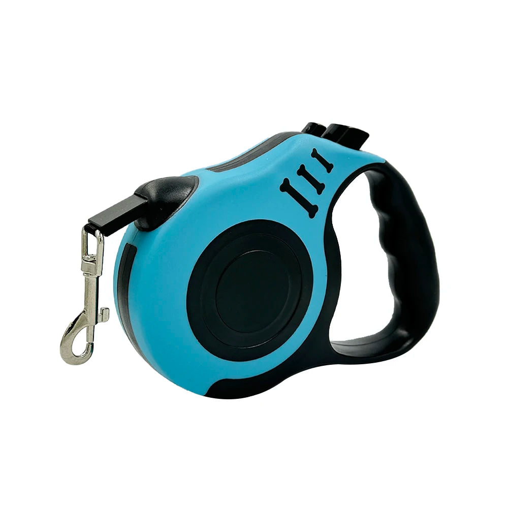 Turquoise and Black Color Retractable Dog Leash With Lock – 3 m / 5 m Nylon Lead