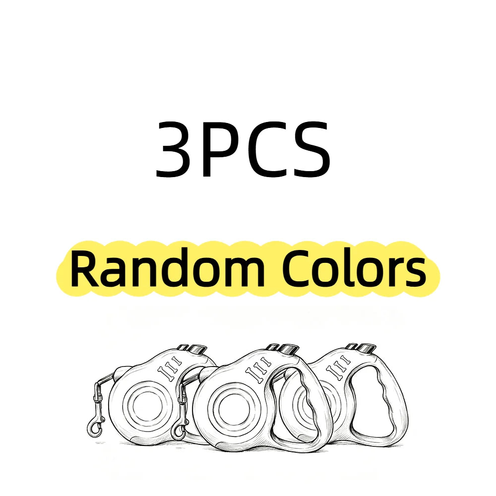 3Pcs Random Colors Color Retractable Dog Leash With Lock – 3 m / 5 m Nylon Lead