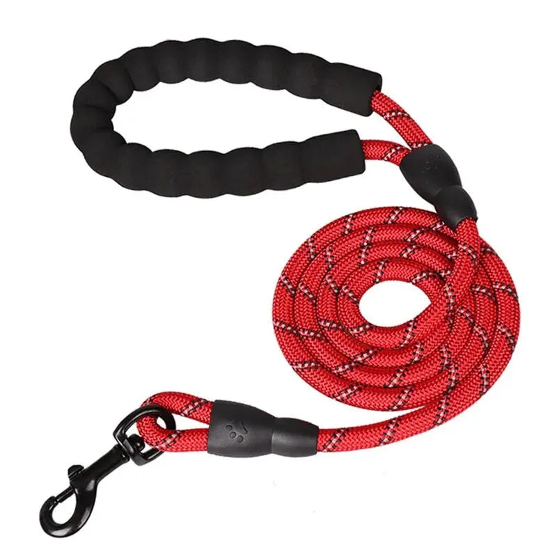 Red Color Reflective Nylon Dog Leash With Padded Handle – Heavy Duty
