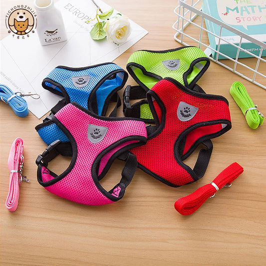 Adjustable Mesh Pet Harness with Leash for Small Dogs