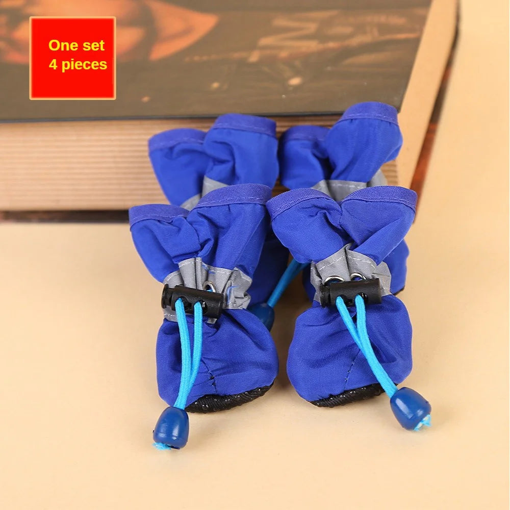 Blue Color Waterproof Dog Boots For Small Dogs – 4-Piece Paw Protection