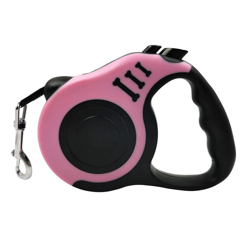 Pink and Black Color Retractable Dog Leash With Lock – 3 m / 5 m Nylon Lead