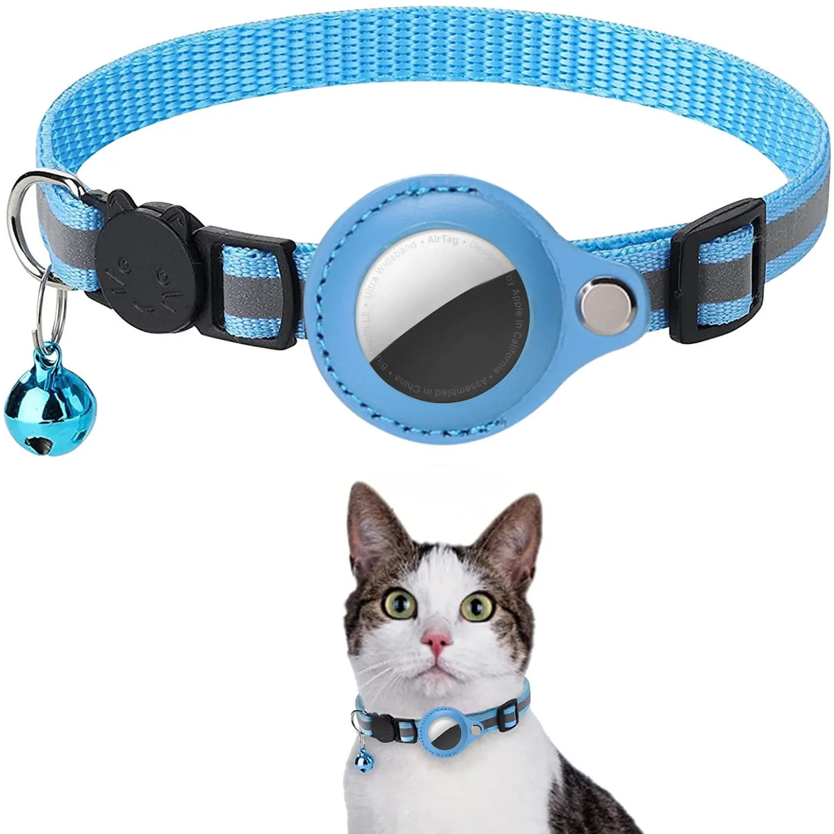 Blue Color Cat AirTag Collar With Reflective Breakaway Buckle