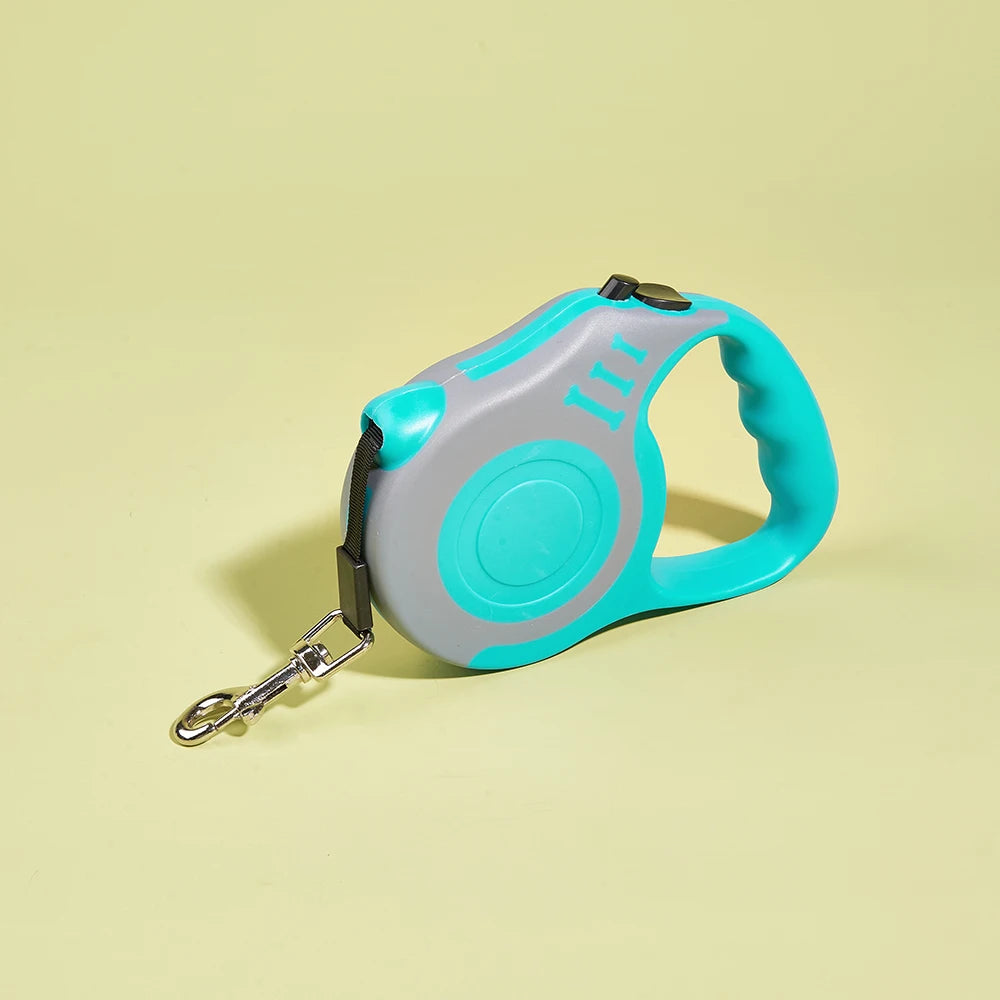 Turquoise and Gray Color Retractable Dog Leash With Lock – 3 m / 5 m Nylon Lead