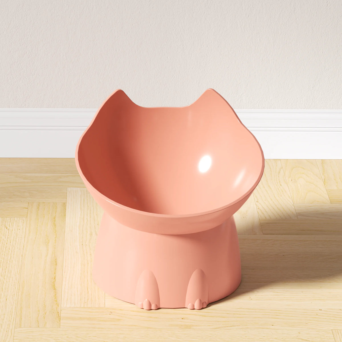 Pink Color Elevated Tilted Cat Food Bowl – Anti-Tip Plastic Dish
