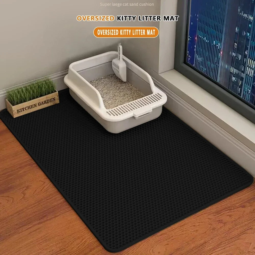 black Color Double-Layer Cat Litter Mat – Waterproof, Non-Slip EVA