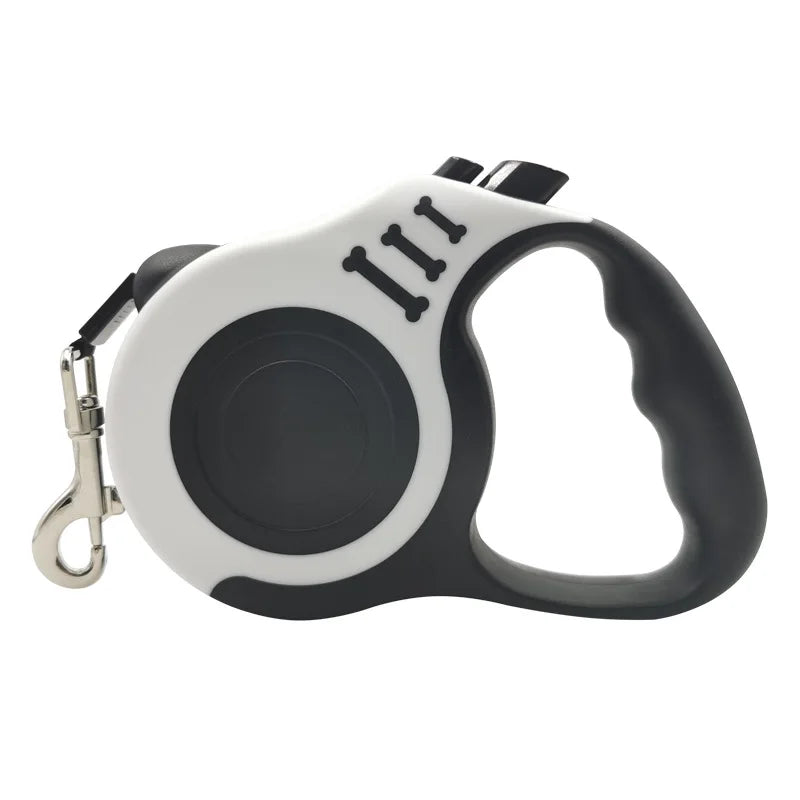 White and Black Color Retractable Dog Leash With Lock – 3 m / 5 m Nylon Lead