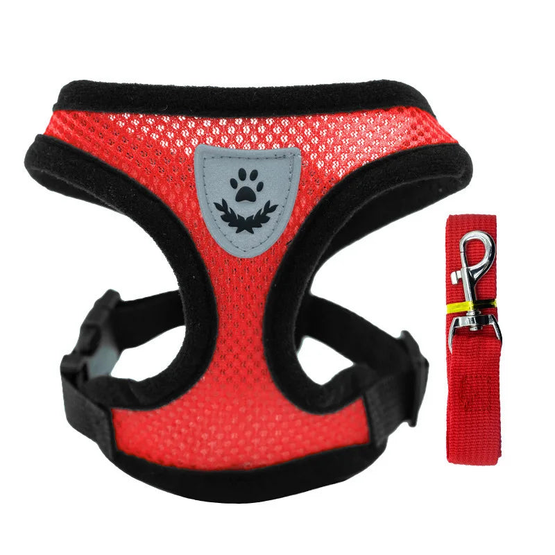 red Color Adjustable Mesh Pet Harness with Leash for Small Dogs