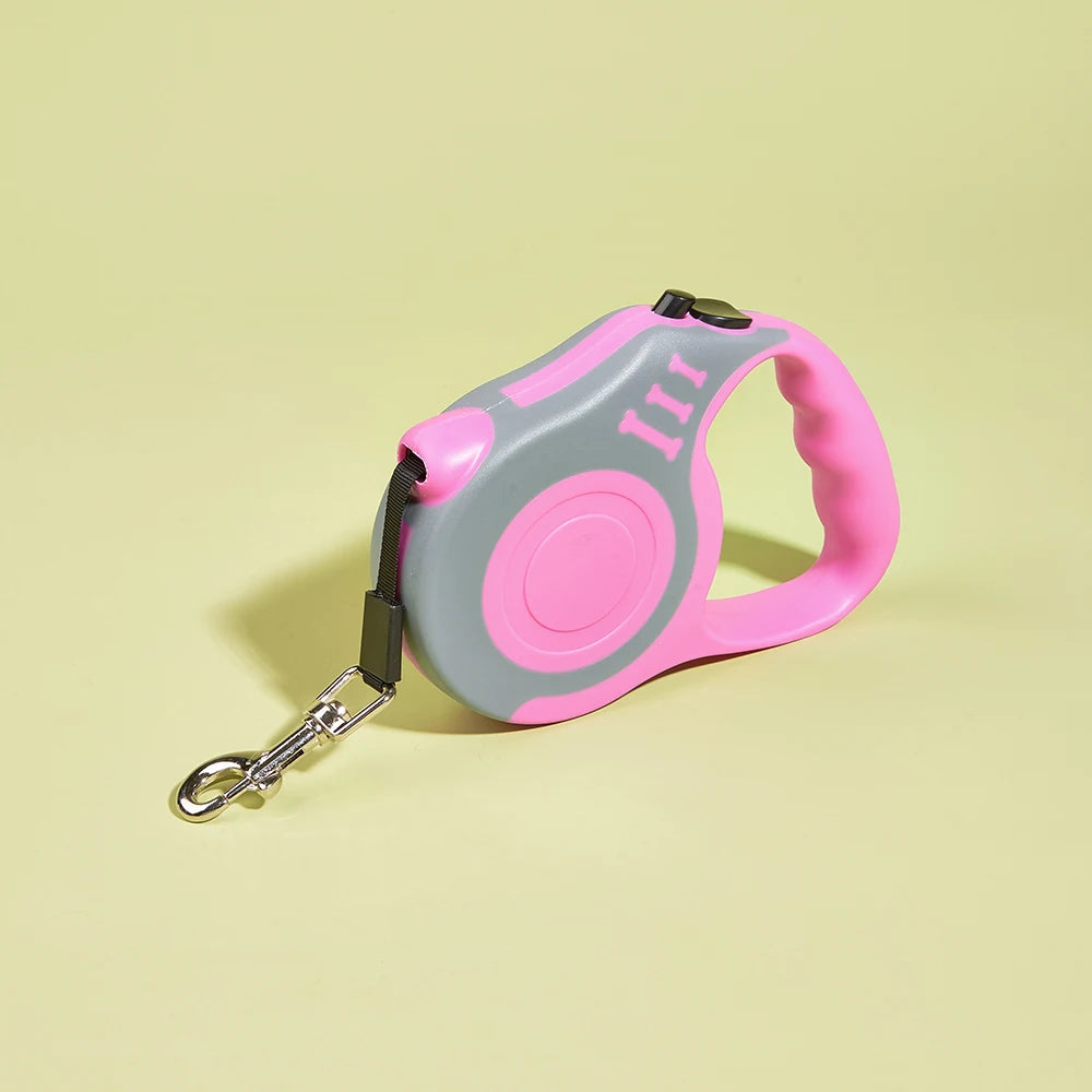 Rose Pink and Gray Color Retractable Dog Leash With Lock – 3 m / 5 m Nylon Lead