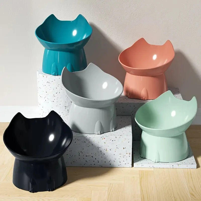 Elevated Tilted Cat Food Bowl – Anti-Tip Plastic Dish