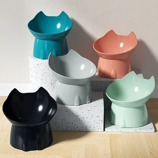 Elevated Tilted Cat Food Bowl – Anti-Tip Plastic Dish
